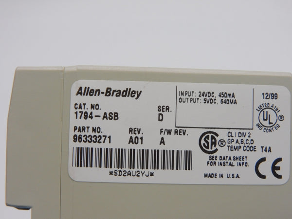 ALLEN BRADLEY 1794-ASB SER. D F/W A REV. A01 24VDC UNMP