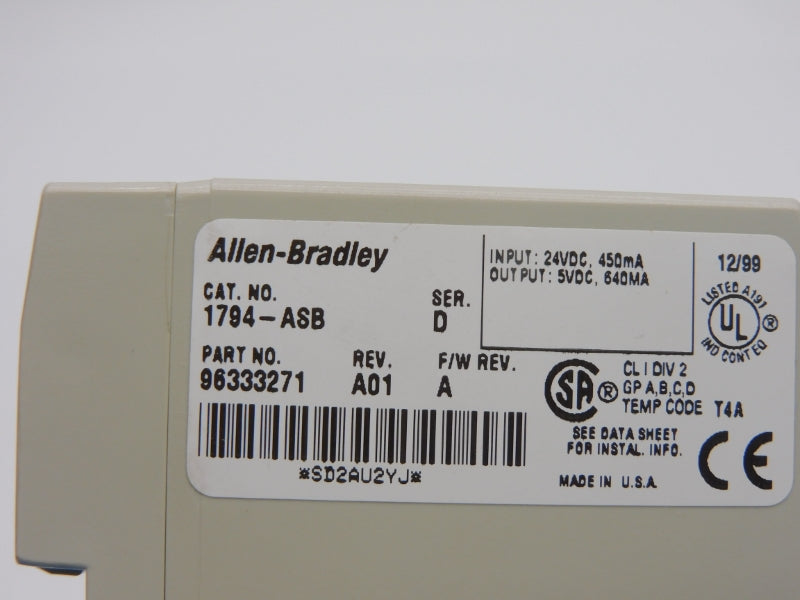 ALLEN BRADLEY 1794-ASB SER. D F/W A REV. A01 24VDC UNMP