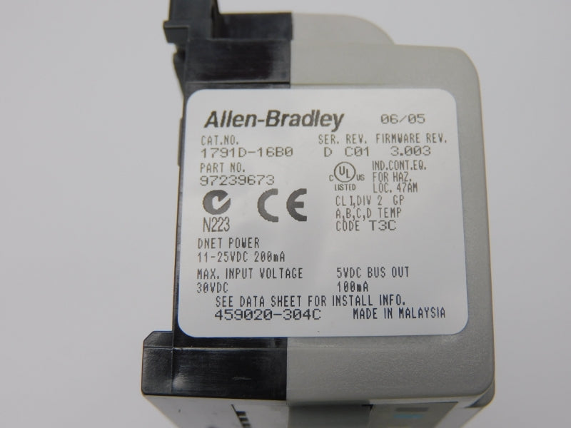 ALLEN BRADLEY 1791D-16B0 SER. D F/W 3.003 REV. C01 30VDC (NO CONNECTOR) NSNP