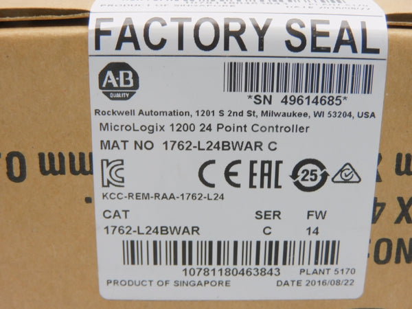 ALLEN BRADLEY 1762-L24BWAR SER. C F/W 14 DATE: 2016 NSFS