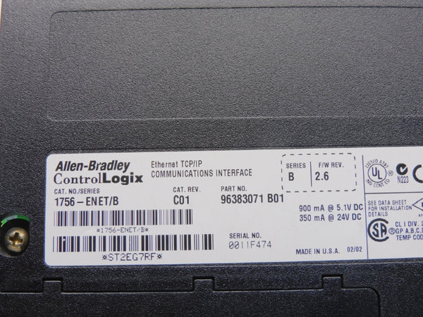 ALLEN BRADLEY 1756-ENET SER. B F/W 2.6 REV. C01 24VDC UNMP