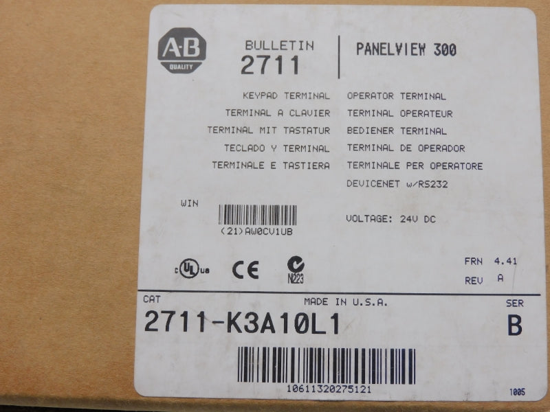 ALLEN BRADLEY 2711-K3A10L1 SER. B F/W 4.41 REV. A 24VDC NSFS