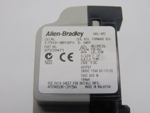 ALLEN BRADLEY 1791D-0B16PX SER. D REV. A01 30VDC (AS IS) UNMP
