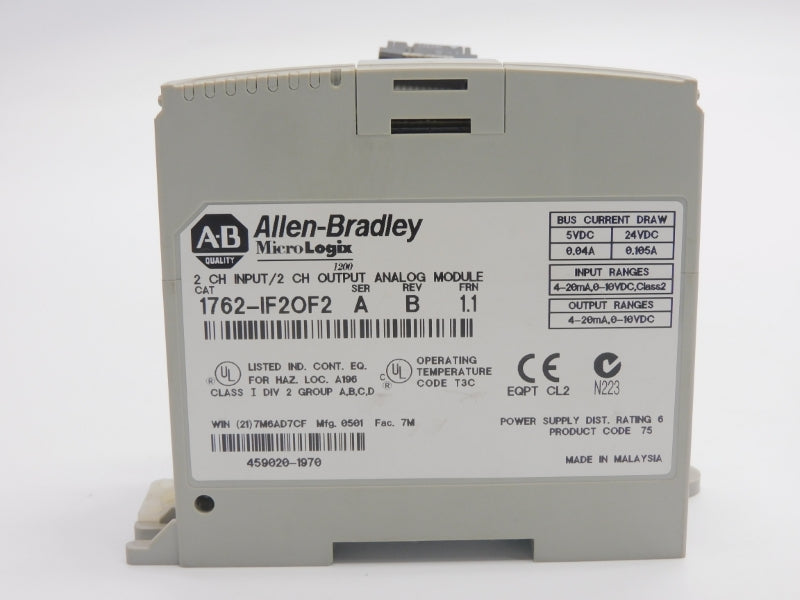 ALLEN BRADLEY 1762-IF2OF2 SER. A F/W 1.1 REV. B 24VDC 0.105A UNMP