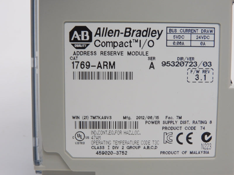 ALLEN BRADLEY 1769-ARM SER. A F/W 3.1 VER. 03 24VDC 0.06A NSNP