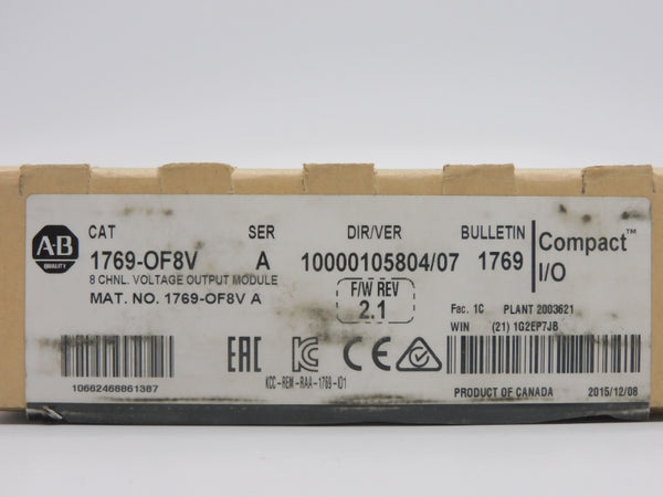 ALLEN BRADLEY 1769-OF8V SER. A F/W 2.1 VER. 07 24VDC NSMP
