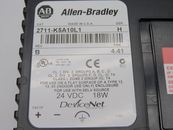 ALLEN BRADLEY 2711-K5A10L1 SER. H F/W 4.41 REV. B 24VDC NSMP