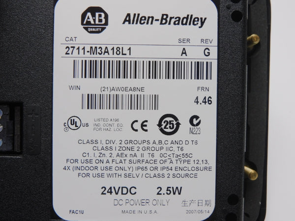 ALLEN BRADLEY 2711-M3A18L1 SER. A F/W 4.46 REV. G 24VDC NSMP