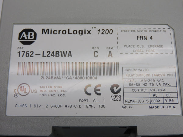 ALLEN BRADLEY 1762-L24BWA SER. C F/W 4 REV. A 100-240VAC (NO COVER) NSNP
