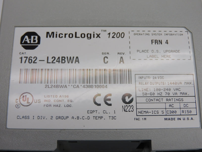 ALLEN BRADLEY 1762-L24BWA SER. C F/W 4 REV. A 100-240VAC (NO COVER) NSNP