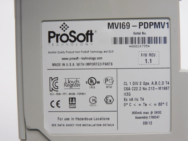 PROSOFT TECHNOLOGY MVI69-PDPMV1 F/W 1.1 5VDC NSNP