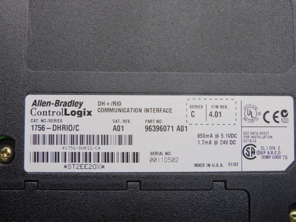 ALLEN BRADLEY 1756-DHRIO SER. C F/W 4.01 REV. A01 24VDC (NO CONNECTOR) NSNP