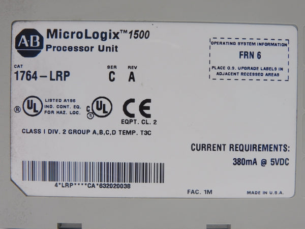 ALLEN BRADLEY 1764-LRP SER. C F/W 6 REV. A 5VDC UNMP