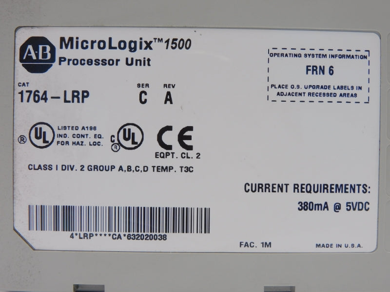 ALLEN BRADLEY 1764-LRP SER. C F/W 6 REV. A 5VDC UNMP