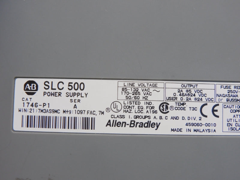 ALLEN BRADLEY 1746-P1 SER. A 170-265VAC 2A (NO DOOR) UNMP