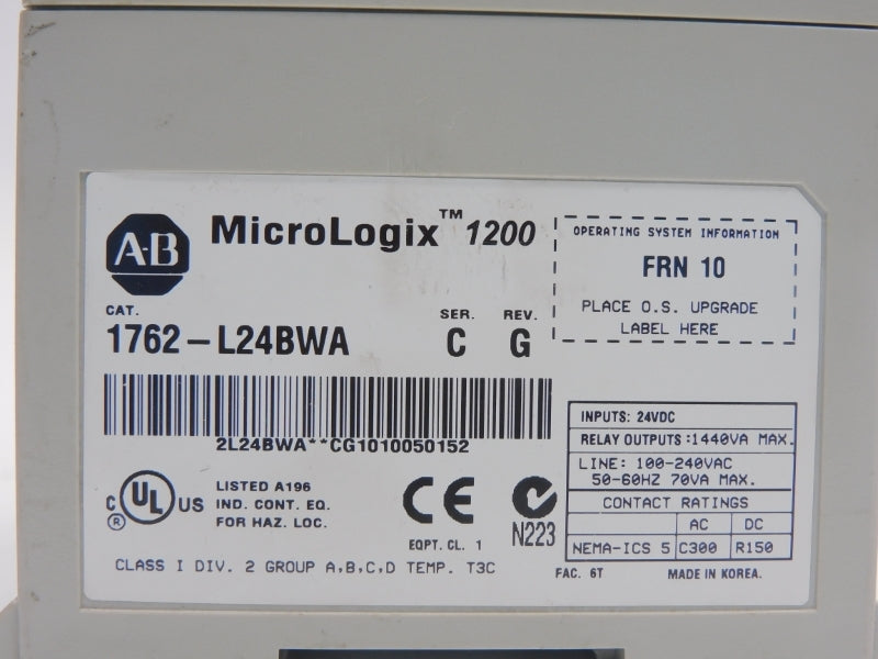 ALLEN BRADLEY 1762-L24BWA SER. C F/W 10 REV. G 100-240VAC NSNP