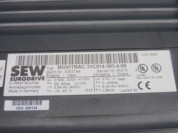 SEW EURODRIVE 31C014-503-4-00 8263744 380-500V 4.0A (AS PICTURED) UNMP