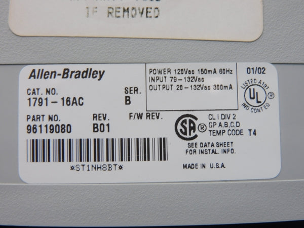 ALLEN BRADLEY 1791-16AC SER. B REV. B01 79-132VAC (NO DOOR) (AS PICTURED) UNMP