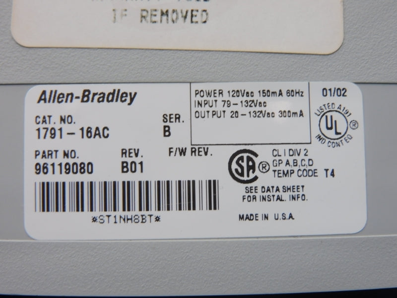 ALLEN BRADLEY 1791-16AC SER. B REV. B01 79-132VAC (NO DOOR) (AS PICTURED) UNMP