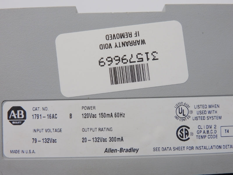 ALLEN BRADLEY 1791-16AC SER. B 79-132VAC (NO DOOR) UNMP