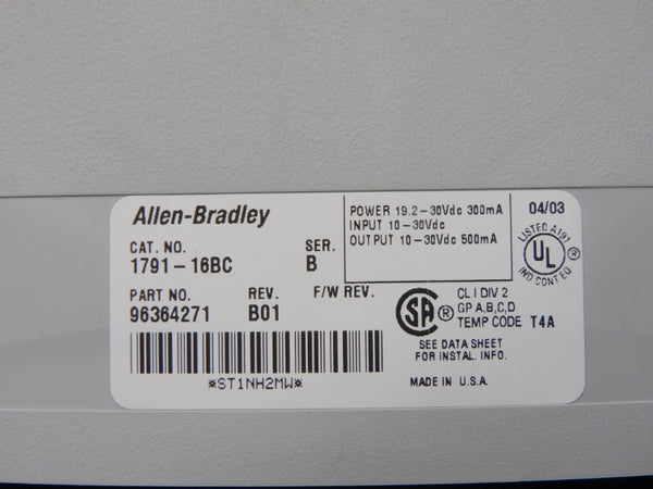 ALLEN BRADLEY 1791-16BC SER. B REV. B01 10-30VDC UNMP