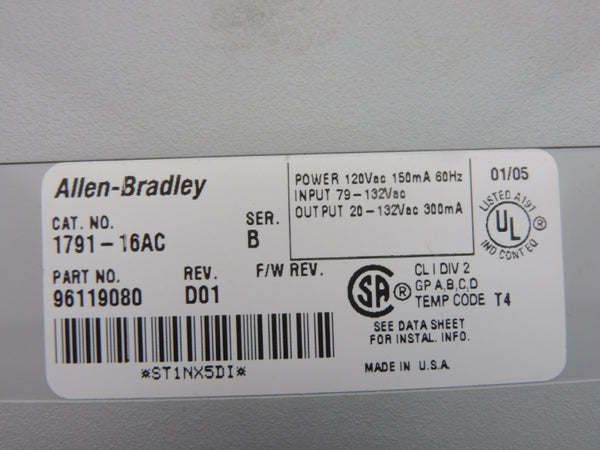 ALLEN BRADLEY 1791-16AC SER. B REV. D01 79-132VAC (NO DOOR) UNMP