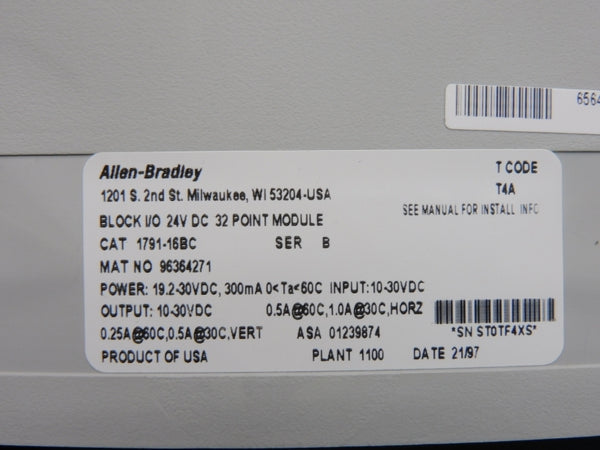 ALLEN BRADLEY 1791-16BC SER. B 10-30VDC 1.0A UNMP