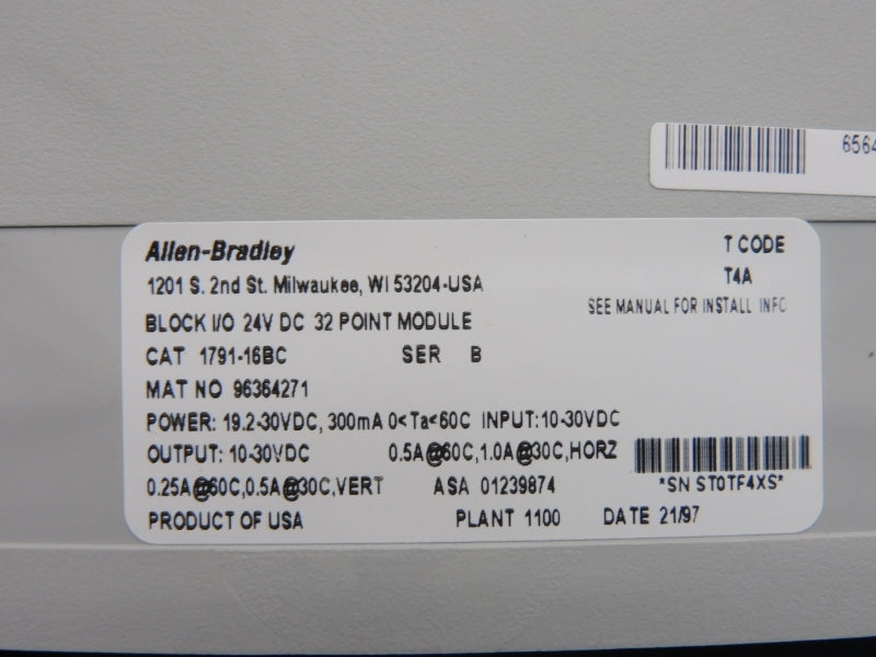 ALLEN BRADLEY 1791-16BC SER. B 10-30VDC 1.0A UNMP