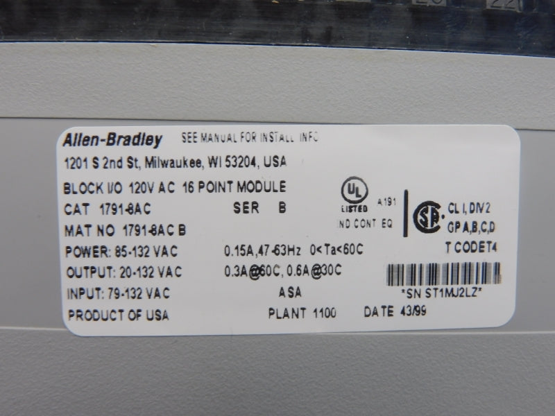 ALLEN BRADLEY 1791-8AC SER. B 79-132VAC UNMP