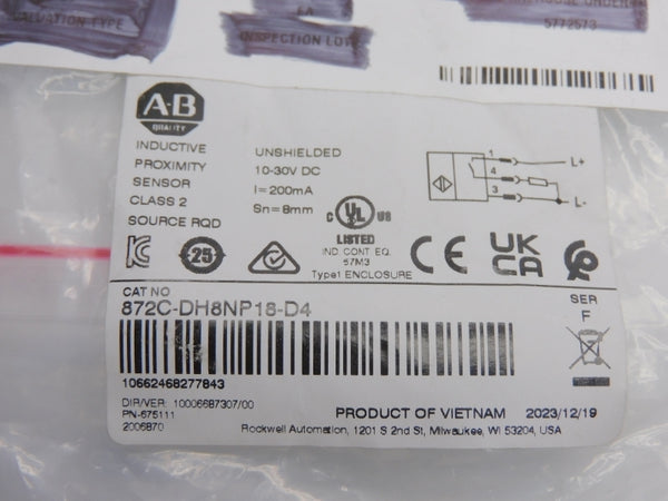 ALLEN BRADLEY 872C-DH8NP18-D4 SER. F 10-30VDC NSMP
