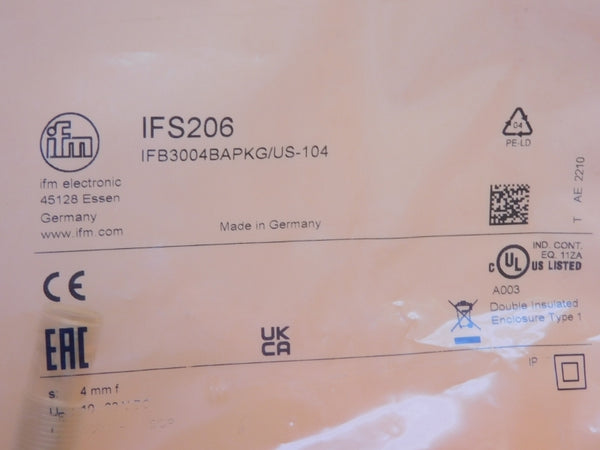 IFM EFECTOR IFMB3004BAPKG/US-104 IFS206 10-30VDC 4MM NSMP