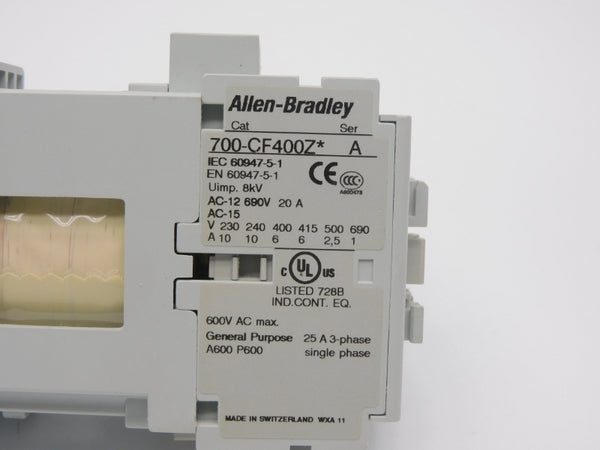 ALLEN BRADLEY 700-CF400ZJ SER. A 24VDC 20A UNMP