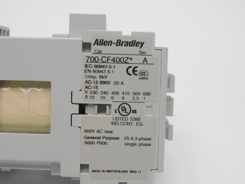 ALLEN BRADLEY 700-CF400ZJ SER. A 24VDC 20A UNMP
