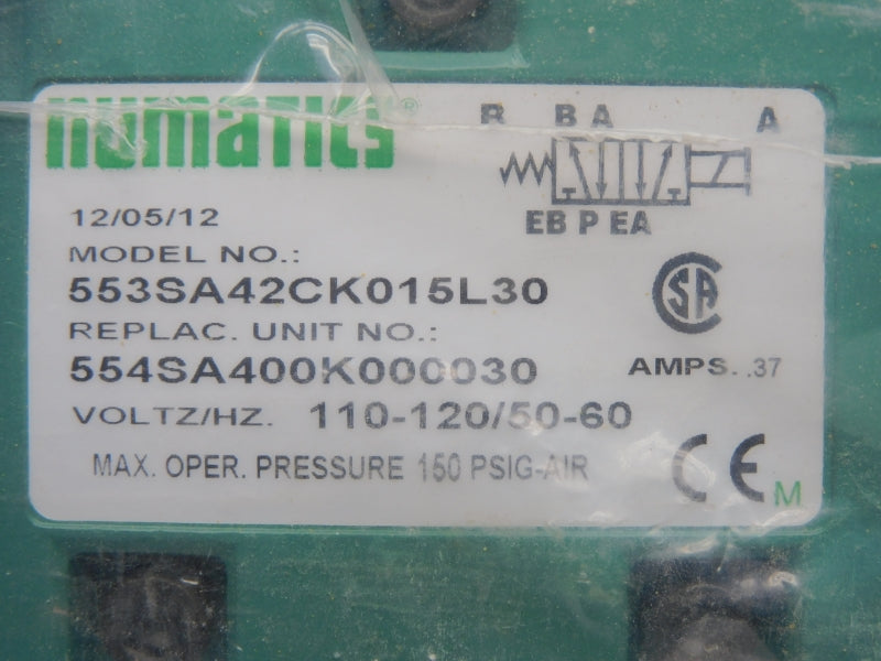 NUMATICS 553SA42CK015L30 110/120V .37A 150PSI NSMP