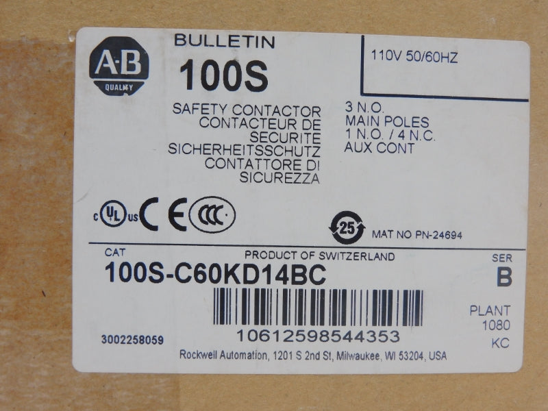 ALLEN BRADLEY 100S-C60KD14BC SER. B 110V (BR/WH) NSFS