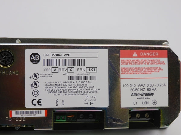 ALLEN BRADLEY 2706-LV2P SER. A F/W 1.01 REV. C 100-240VAC 0.60-0.25A UNMP