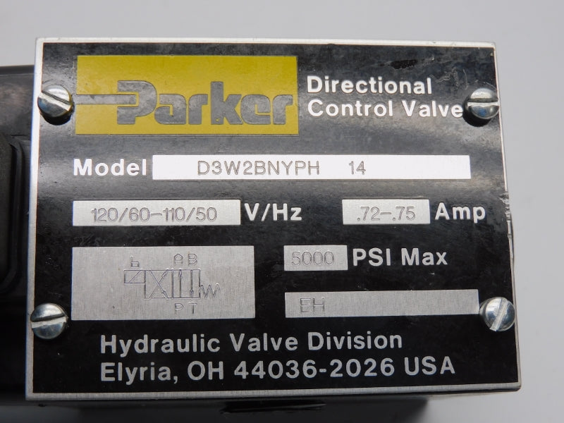 PARKER D3W2BNYPH 120/110V .72/.75A 5000PSI NSMP