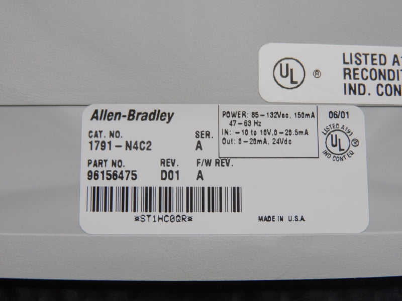 ALLEN BRADLEY 1791-N4C2 SER. A F/W A REV. D01 85-132VAC UNMP