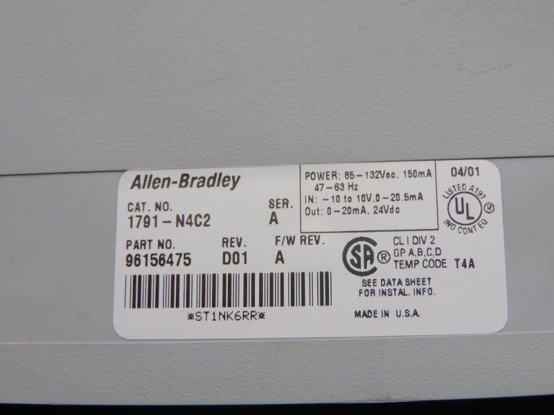 ALLEN BRADLEY 1791-N4C2 SER. A F/W A REV. D01 85-132VAC NSNP