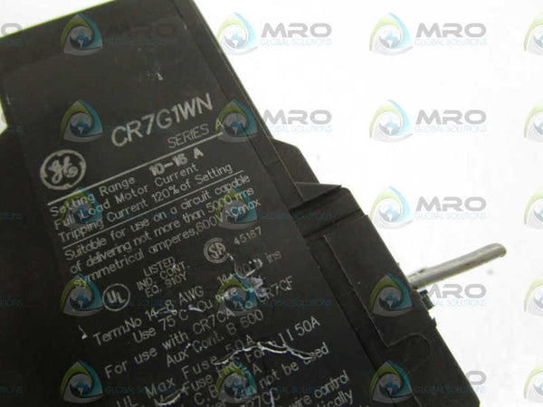 GENERAL ELECTRIC OVERLOAD RELAY 10-16A CR7G1WN UNMP
