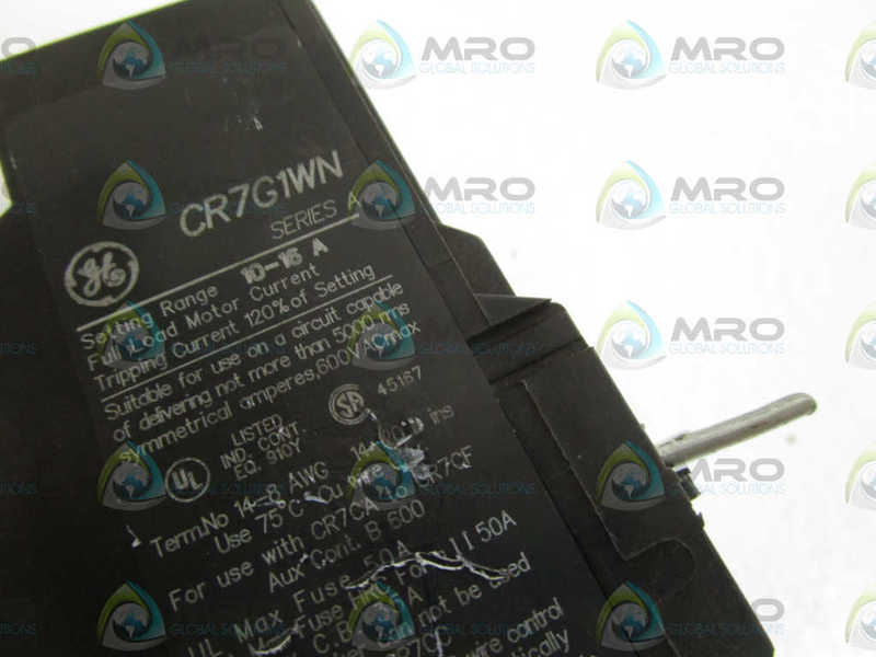 GENERAL ELECTRIC OVERLOAD RELAY 10-16A CR7G1WN UNMP