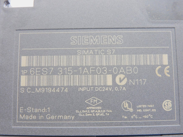 SIEMENS 6ES7315-1AF03-0AB0 24VDC 0.7A NSNP