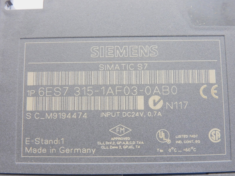 SIEMENS 6ES7315-1AF03-0AB0 24VDC 0.7A NSNP