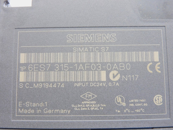 SIEMENS 6ES7315-1AF03-0AB0 24VDC 0.7A NSNP