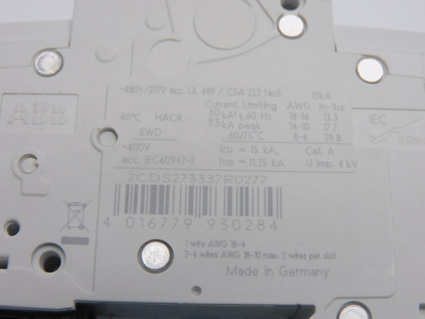 ABB 2CDS273337R0277 SU203MK2A 277V 2A NSNP