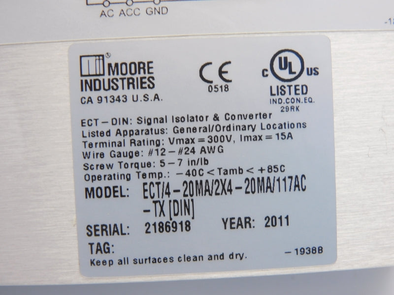 MOORE INDUSTRIES ECT/4-20MA/2X4-20MA/117AC-TX[DIN] 300V 15A NSNP