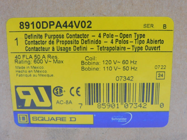 SQUARE D 8910DPA44V02 SER. B 110-120V 40A NSMP