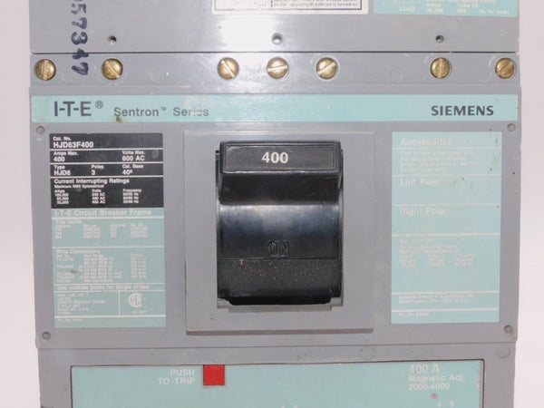 I-T-E HJD63F400 600VAC 400A UNMP