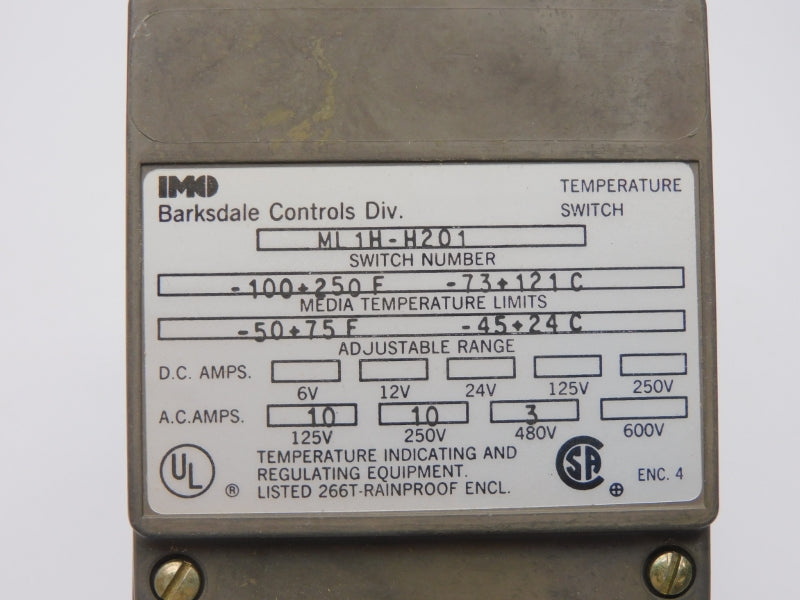 BARKSDALE CONTROLS ML1H-H201 600V 10A NSMP