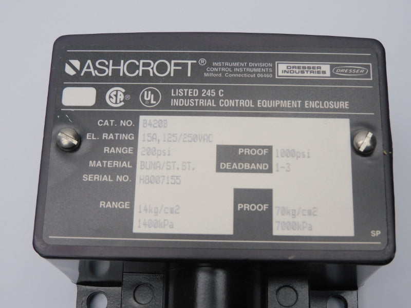 ASHCROFT B420B 125/250VAC 15A 200PSI NSMP